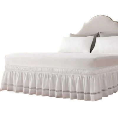 SkyjOy Wrap-Around Bed Skirt, Elastic Dust Ruffle with Adjustable Straps, Solid, Machine Washable, C-King 200 x 220 x 38 cm