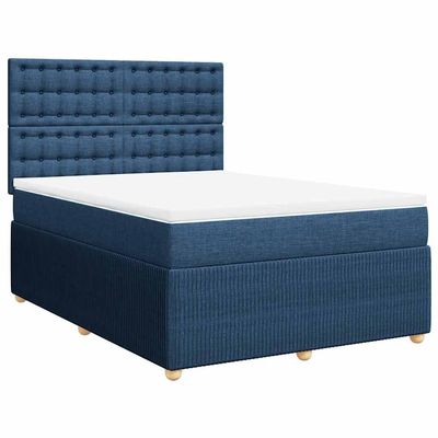 vidaXL Box Spring Bed with Mattress Blue 63 x 79 in Fabric