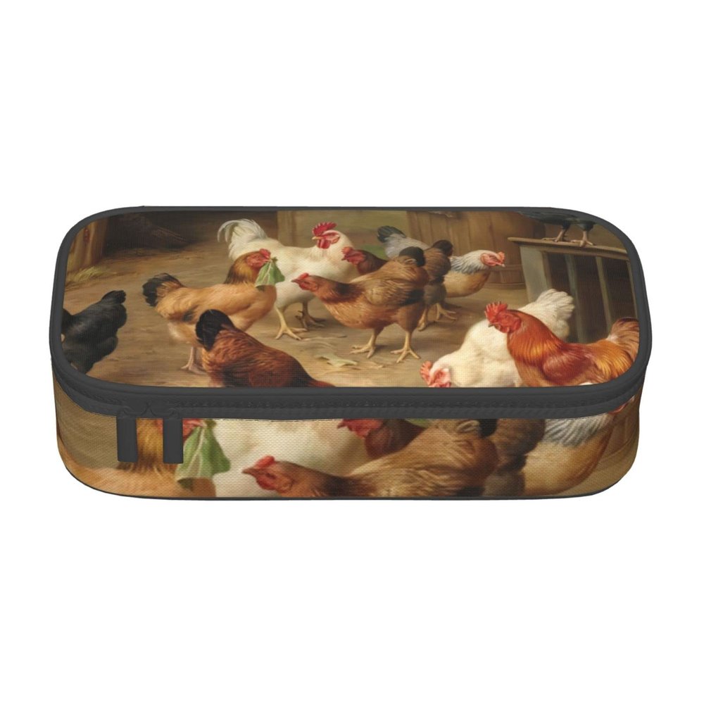 Oudrspo Roast Chicken Hen Farm Printed Durable Pencil Case with Zipper Compartment, Portable Large-Capacity Pencil Pouch