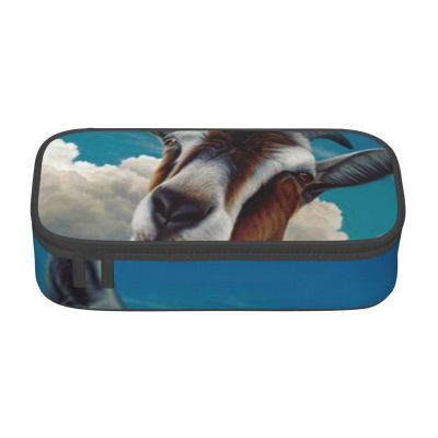 Oudrspo Goat-Print Pencil Case, Large Capacity, Portable, Double-Zipper Stationery Organizer