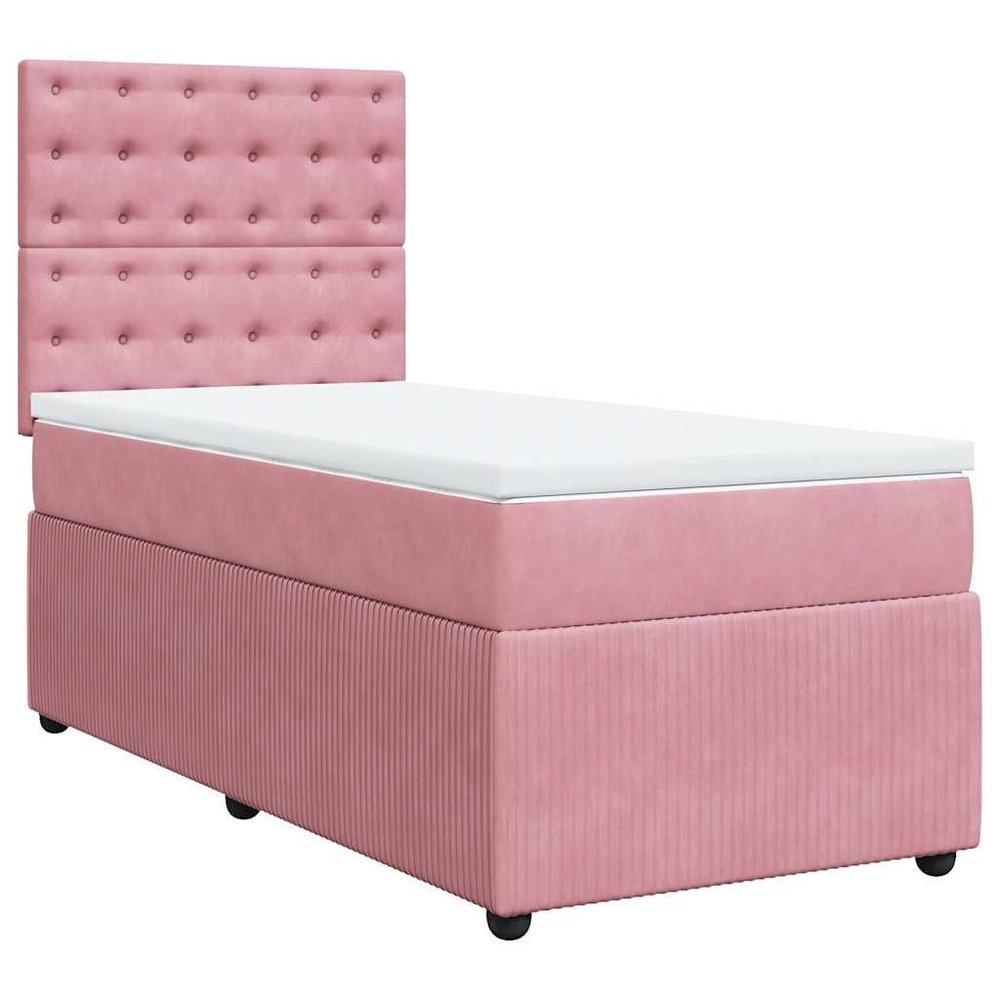 vidaXL Box Spring Bed with Mattress Pink 90x200 cm Velvet