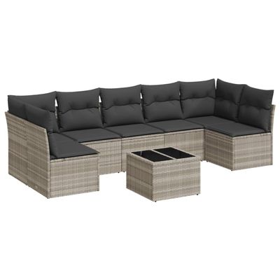 vidaXL 8-Piece Garden Sofa Set with Cushions, Light Gray Poly Rattan