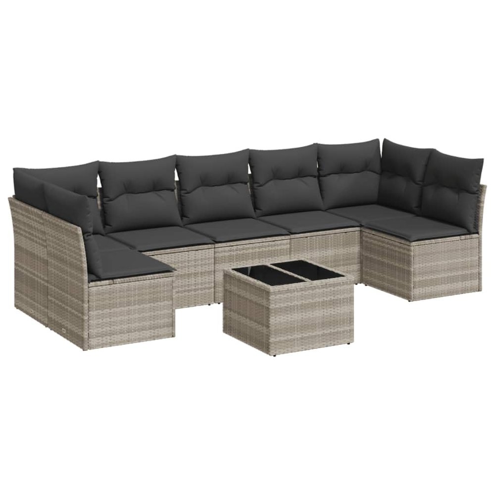 vidaXL 8-Piece Garden Sofa Set with Cushions, Light Gray Poly Rattan