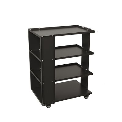 Black Multi-Tier Rolling Side Table with Storage Shelves and Locking Casters