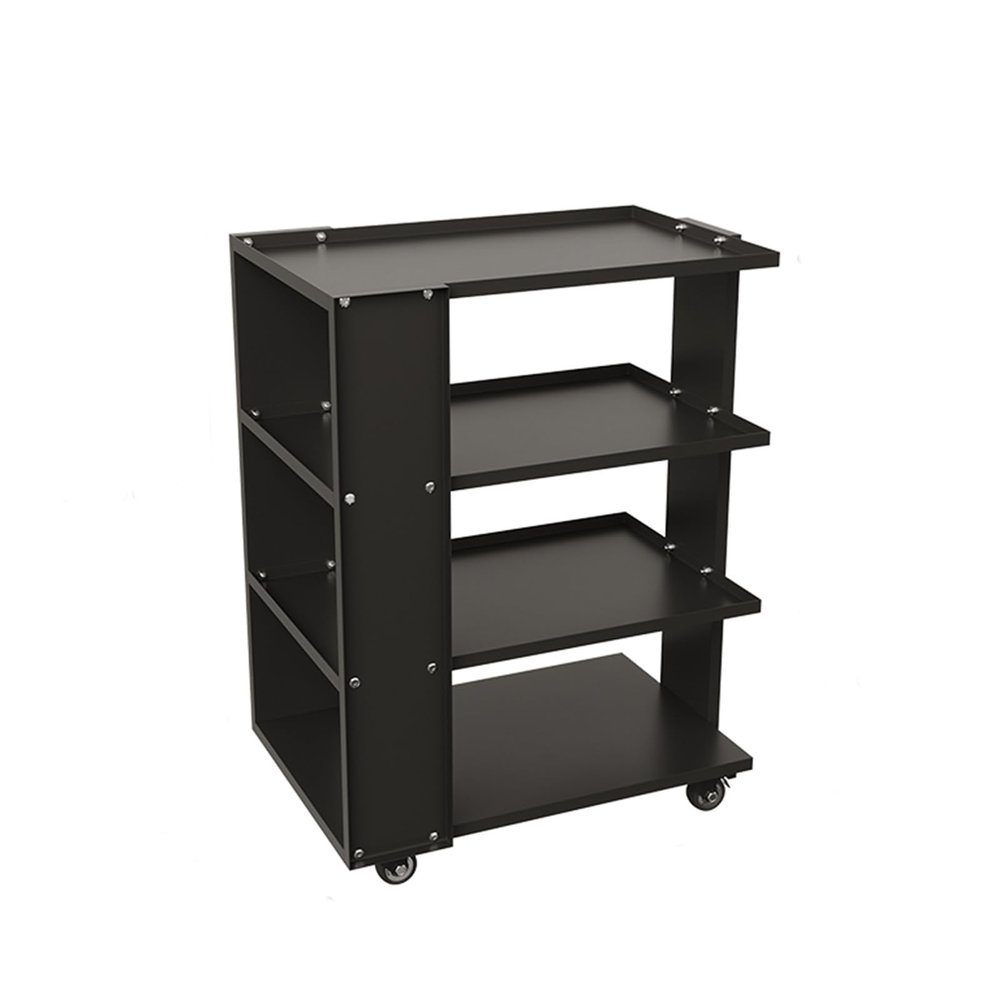 Black Multi-Tier Rolling Side Table with Storage Shelves and Locking Casters