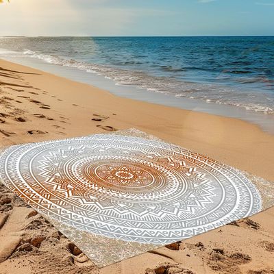 Treer Beach Blanket, Large Outdoor Picnic Mat, Lightweight Compact Camping Blanket, Red Mandala, 200 x 200 cm