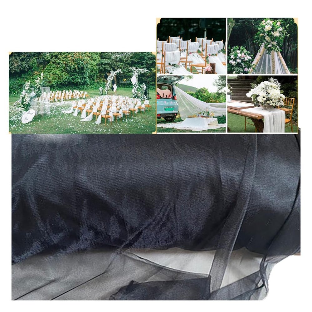 Yurosiay Black Tulle Fabric, 25 m x 160 cm, Sheer Soft Tulle Mesh for Wedding and Craft Décor