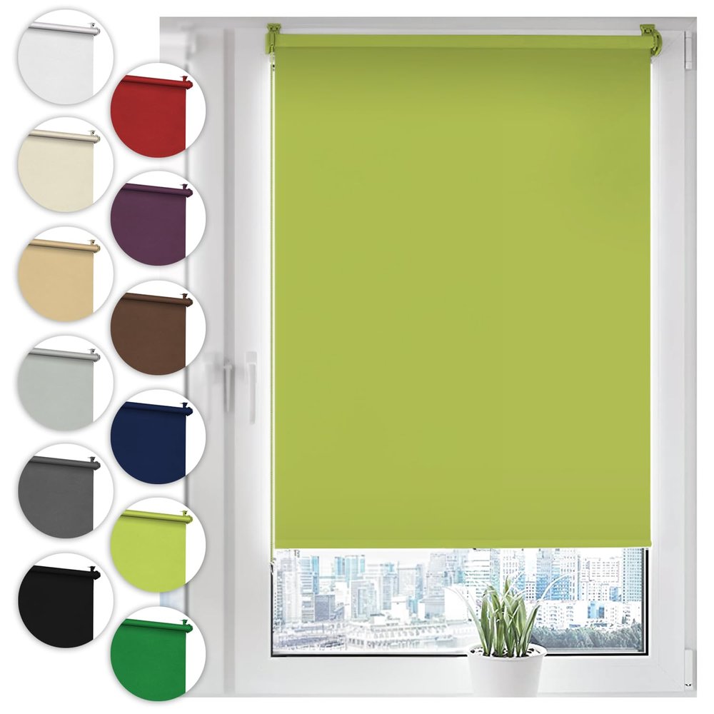 Sonello Blackout Roller Shade, No-Drill Clamp-Fix, 35 x 130 cm, Olive Green