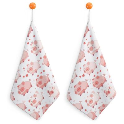 QUEWIQR Hanging Hand Towels with Cute Pig Hearts, 2-Pack