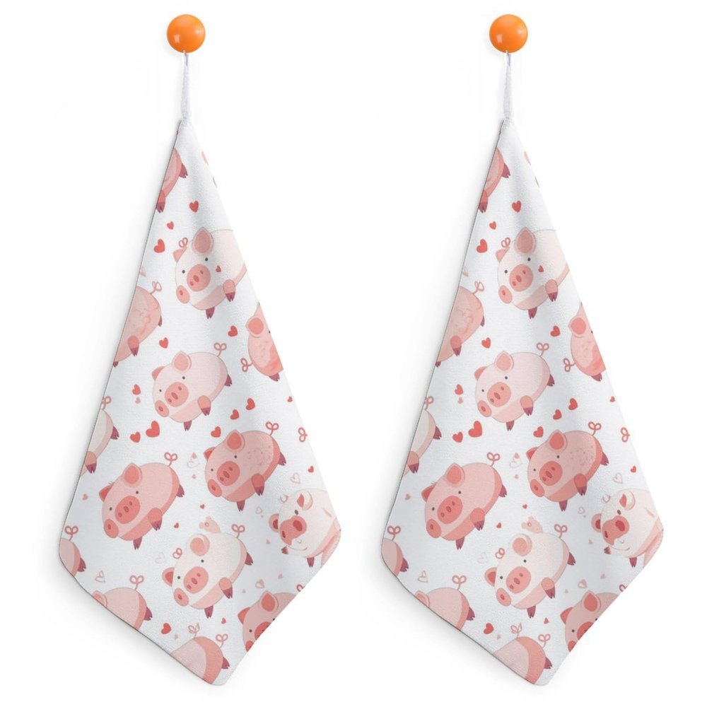 QUEWIQR Hanging Hand Towels with Cute Pig Hearts, 2-Pack