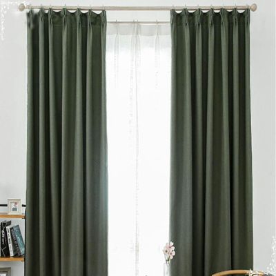Bishilin Blackout Curtains, 2-Pack, Linen Look, 96 x 115 cm, Dark Green