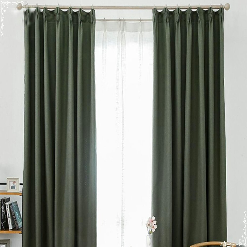 Bishilin Blackout Curtains, 2-Pack, Linen Look, 96 x 115 cm, Dark Green