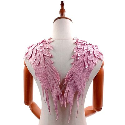 1 Pair Angel Wings Patches, Sew-On Embroidered Appliqués, Pink C, 39 x 15 cm