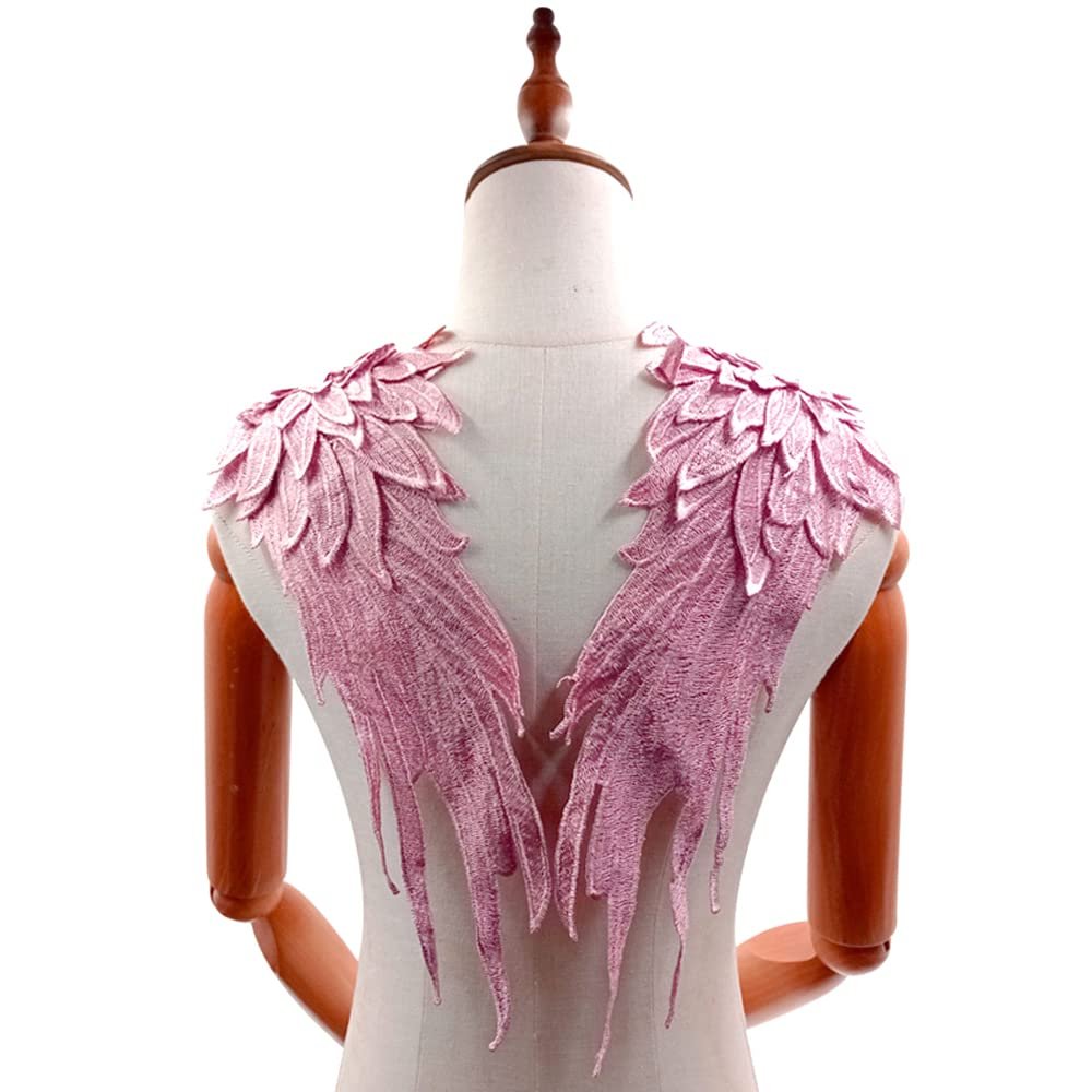 1 Pair Angel Wings Patches, Sew-On Embroidered Appliqués, Pink C, 39 x 15 cm
