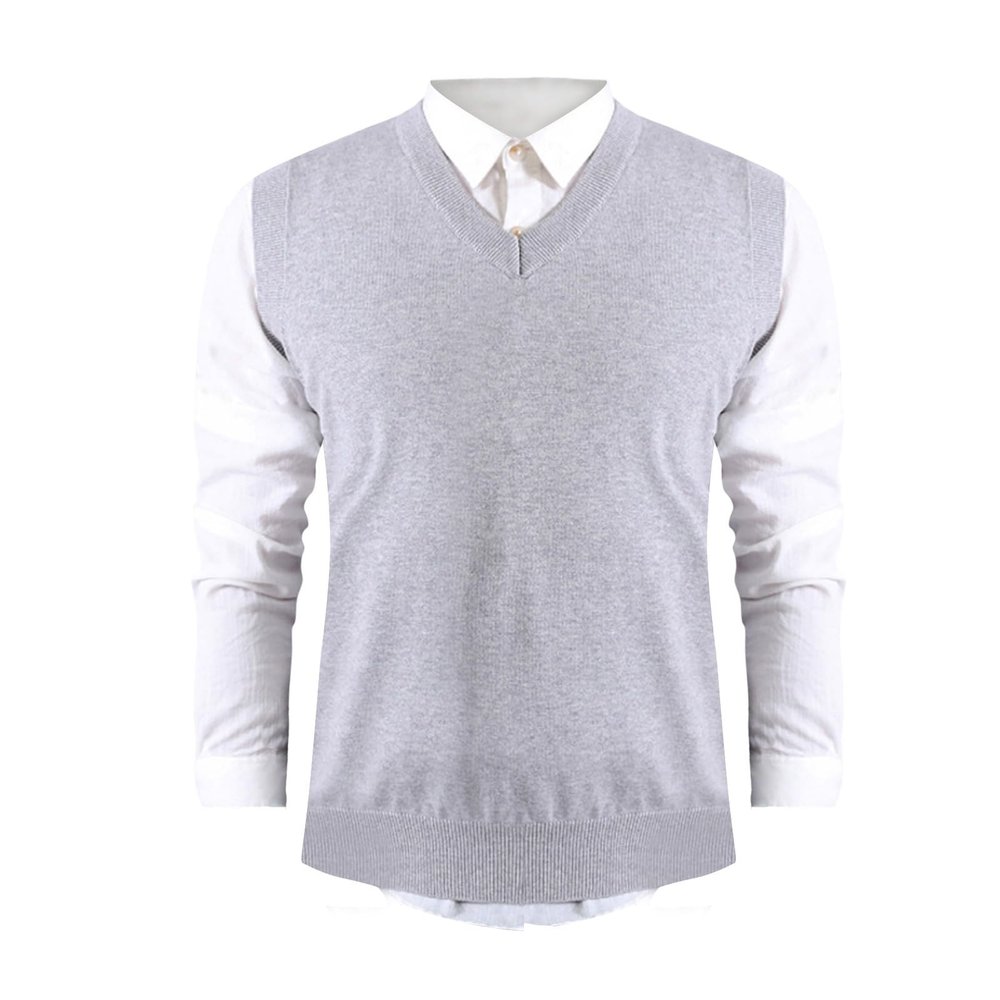 Men's Hiking Rain Jacket, Collarless, Sleeveless, Loose Fit, Interior Pockets, Gray, XL
