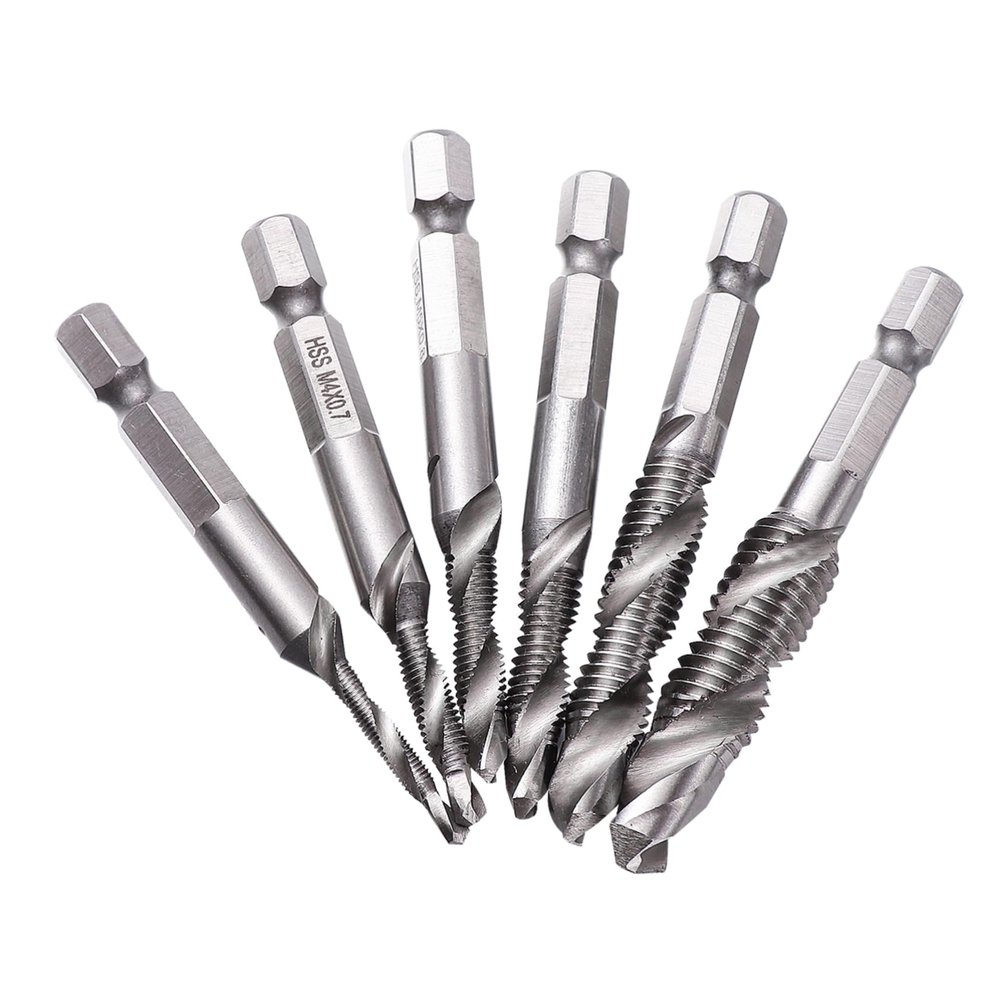 6-Piece Steel Drill and Tap Set with Hex Shanks