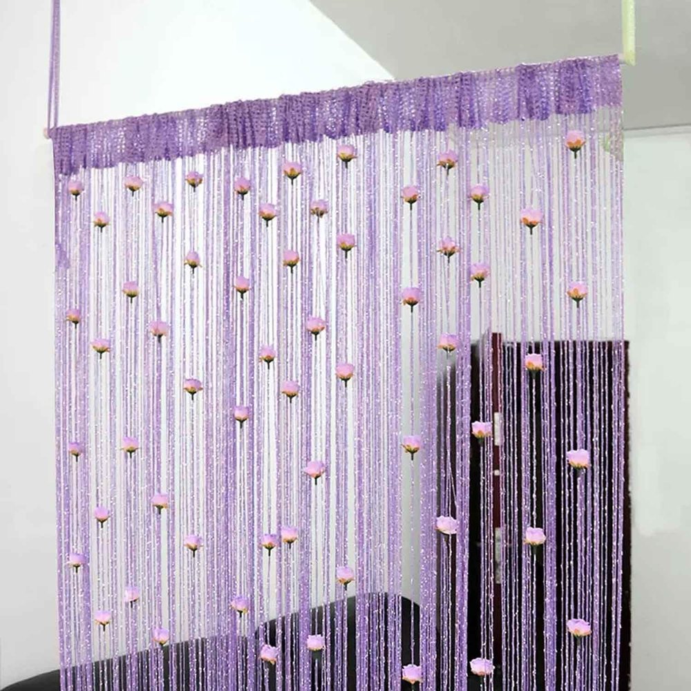 Rose Beaded String Door Curtain, Decorative Room Divider, Purple, 150 x 200 cm