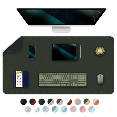 Multifunctional Double-Sided Desk Pad, Waterproof PU Leather, Dark Green + Black, 90 x 43 cm