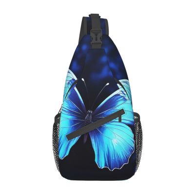Blue Butterfly Sling Bag Lightweight Chest Bag Crossbody Shoulder Bag Sports Backpack for Women and Men, Black, One Size, See Image, Hiking Backpack
