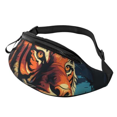 Fashionable Waist Bag for Women and Men, Lightweight Hip Pack for Dog Walking and Travel, Tiger Silhouette, One Size