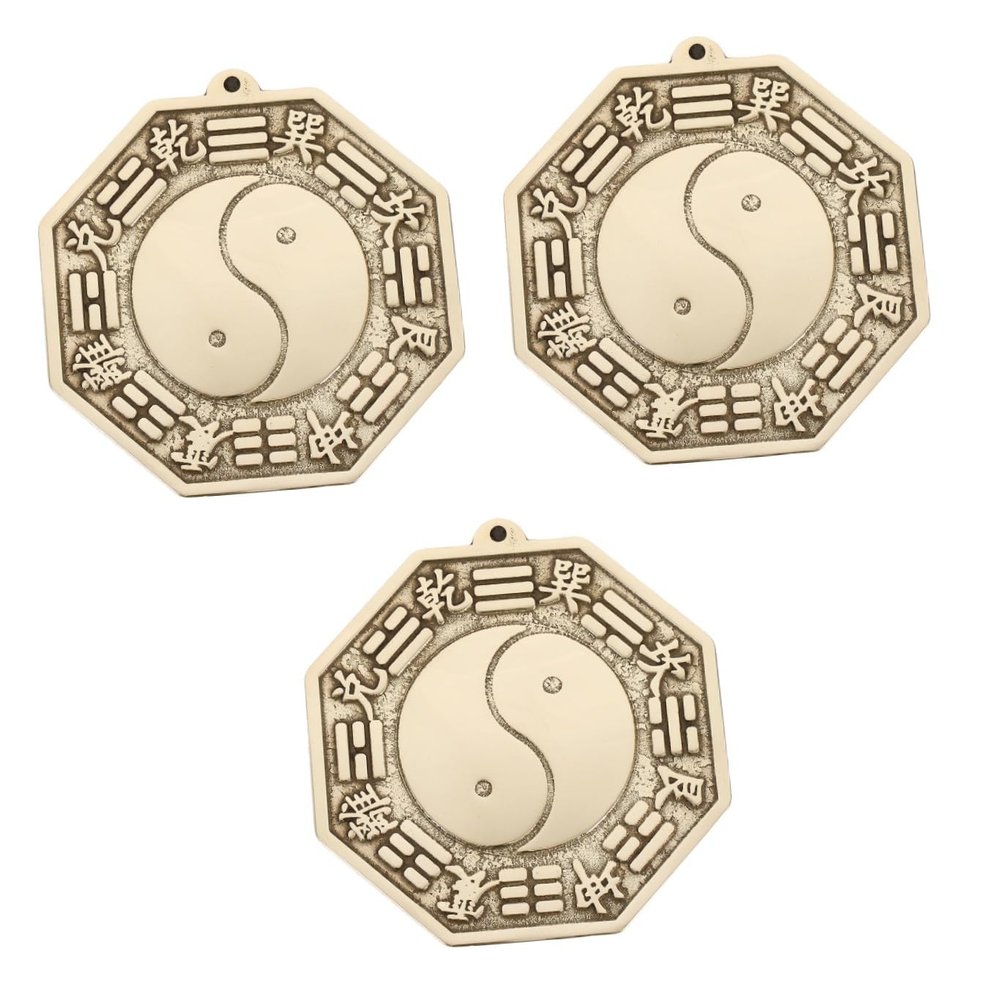 STOBAZA Set of 3 Brass Feng Shui Taiji Bagua Wall Ornaments