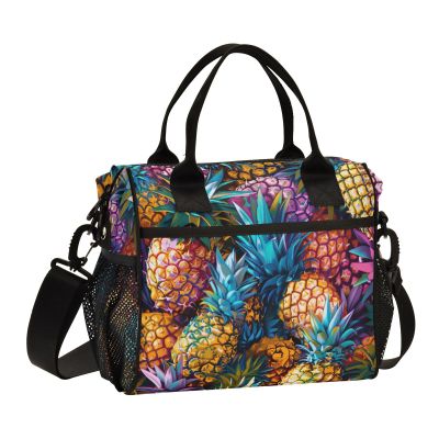 Amooorous Lots of Pineapples Lunch Bag for Men, Crossbody Lunch Tote with Handles and Shoulder Strap, Lunch Bag for Teens, Men, Camping