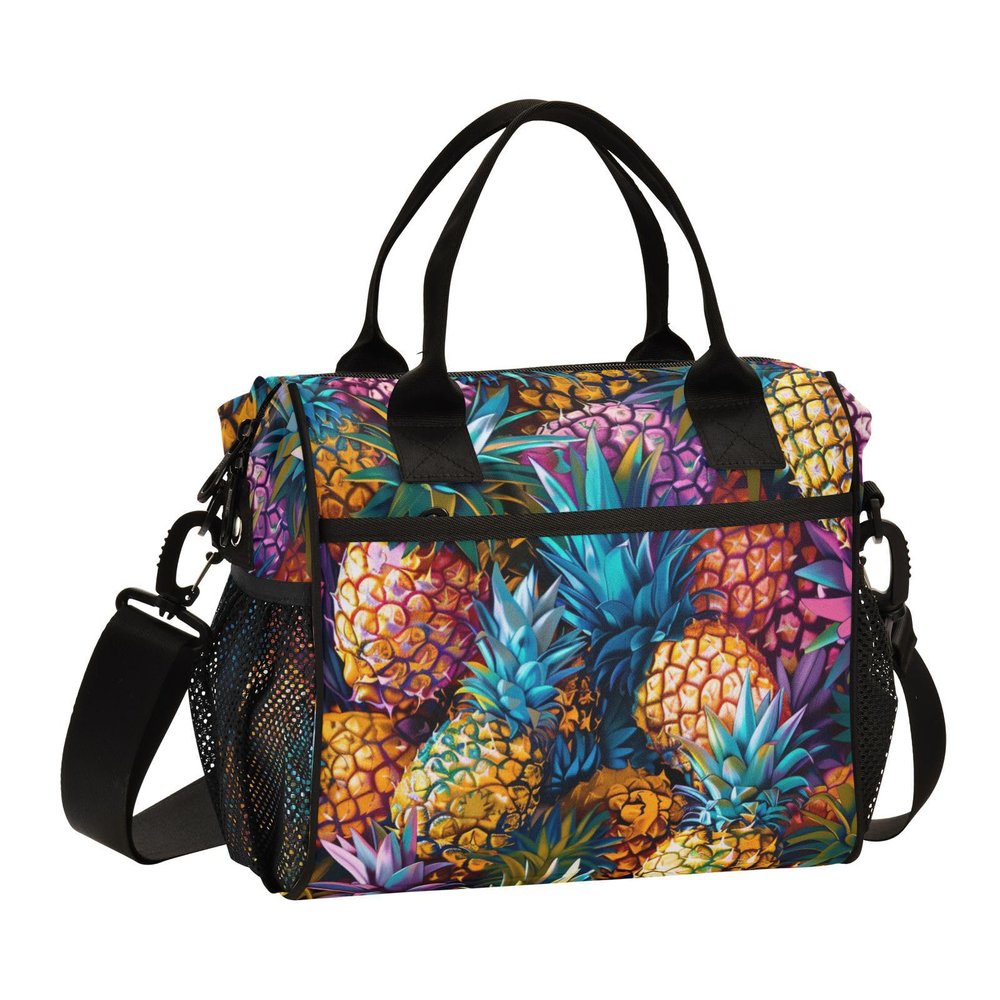 Amooorous Lots of Pineapples Lunch Bag for Men, Crossbody Lunch Tote with Handles and Shoulder Strap, Lunch Bag for Teens, Men, Camping