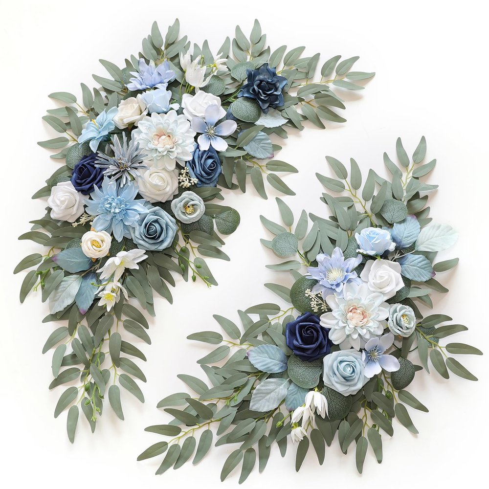 WEIERYUE Artificial Wedding Arch Flower Set (2-Piece), Blue Inspiration