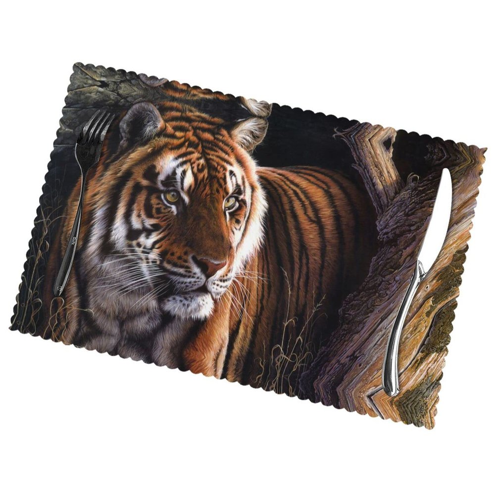 Bengal Tiger Printed Heat-Resistant Placemats, 6-Piece Set