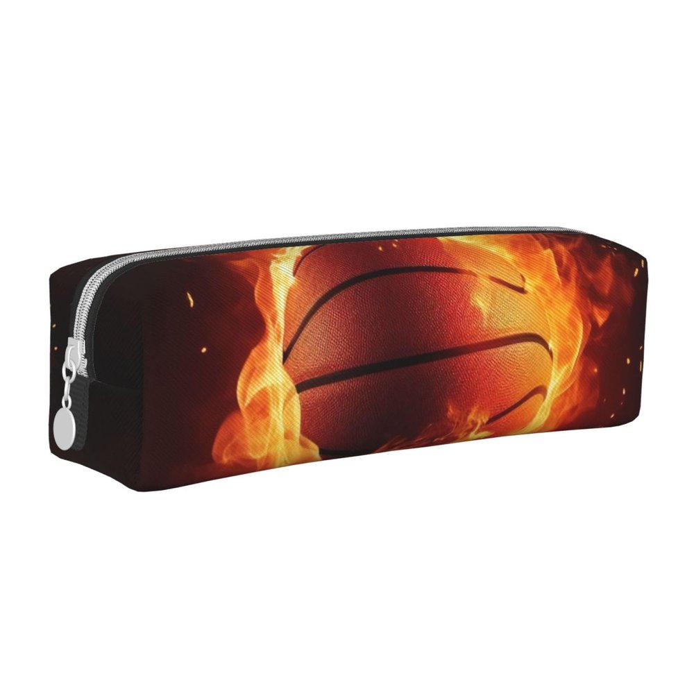 KCGSDEGV Cute Basketball on Fire Printed Leather Pencil Case