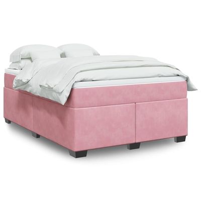 Homgoday Box Spring Bed with Mattress, Pink Velvet, 140 x 190 cm