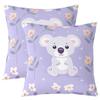 Homewish Set of 2 Cartoon Koala Throw Pillow Covers, 45 x 45 cm, Purple Floral Print, Cute Zoo Animal Decorative Covers, Kawaii Safari Covers for Teens, Adults and Children view 1