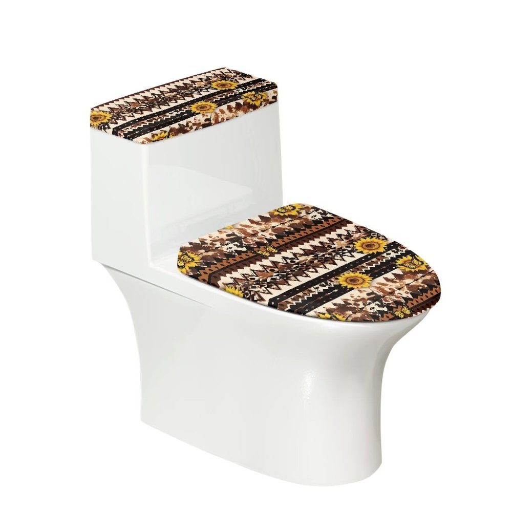 Biyejit Aztec Tribal Sunflower Toilet Lid and Tank Cover Set