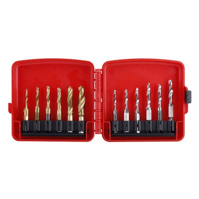 12-Piece Hex-Shank Gold-Plated HSS Tap Drill Set, Metric/Inch, M3–M10