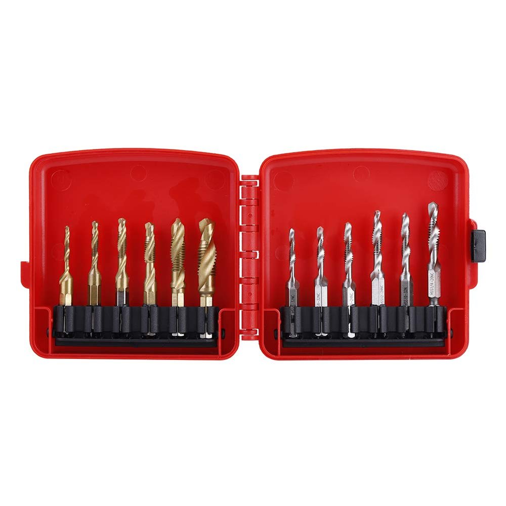 12-Piece Hex-Shank Gold-Plated HSS Tap Drill Set, Metric/Inch, M3–M10
