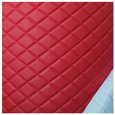 Quilted Faux Suede Upholstery Fabric by the Yard, Plaid, Red, 1.6 × 8 m