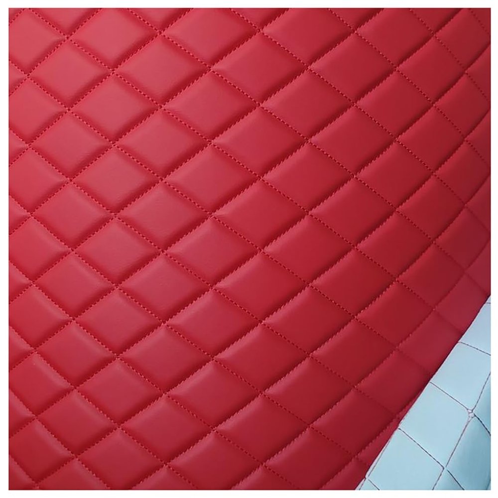 Quilted Faux Suede Upholstery Fabric by the Yard, Plaid, Red, 1.6 × 8 m