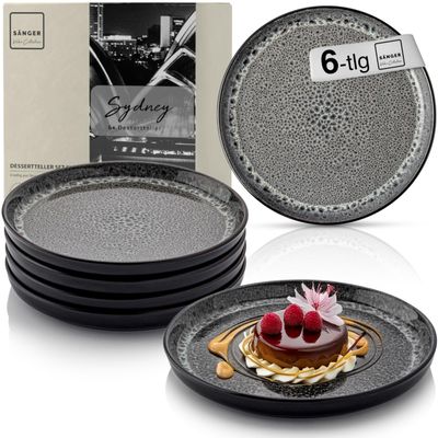 SNGER Sydney Dessert Plate Set, 6-Piece Stoneware Set for 6