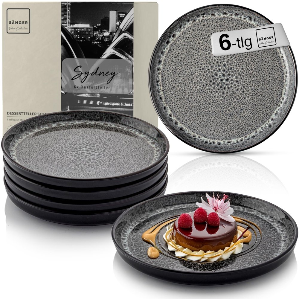SNGER Sydney Dessert Plate Set, 6-Piece Stoneware Set for 6