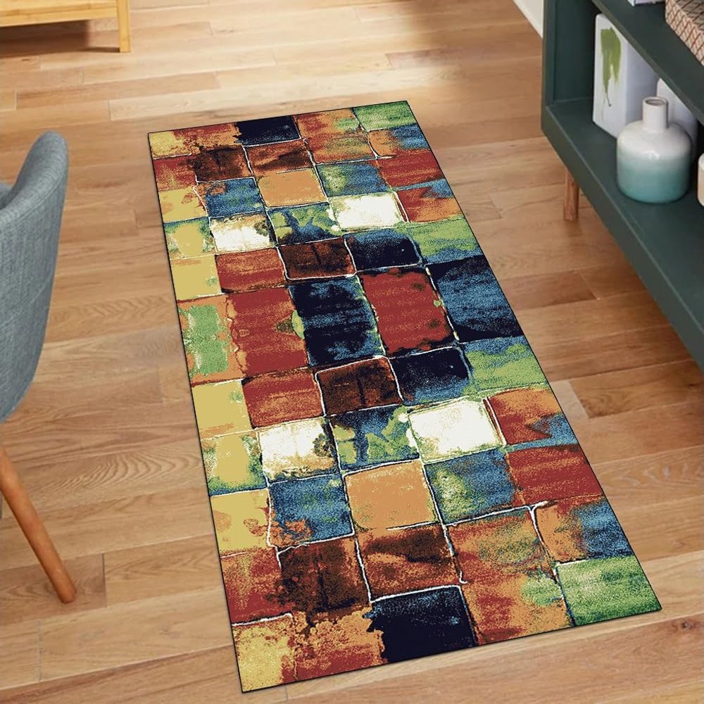 QQrunner Abstract Non-Slip Hallway Runner Rug, 100 x 300 cm