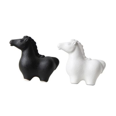 ULDIGI Ceramic Horse Figurines, 2-Piece Set, Black and White, for Desk