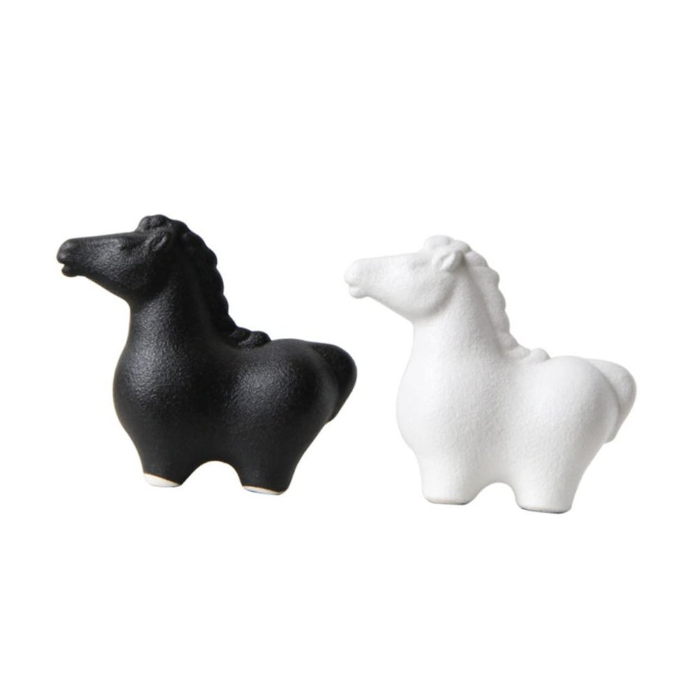 ULDIGI Ceramic Horse Figurines, 2-Piece Set, Black and White, for Desk
