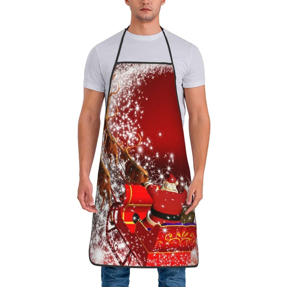 AUBKFELD Christmas Magic Printed Kitchen Apron, Adjustable, Waterproof, White, One Size