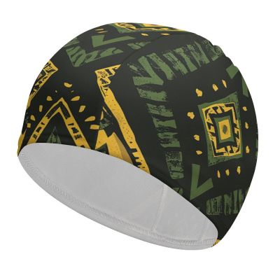Swim Cap for Men and Women with Tribal Rhombus Print