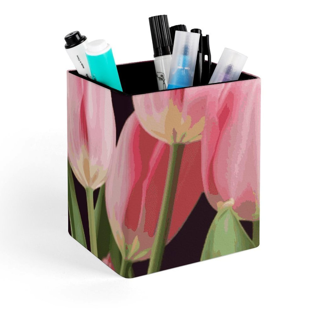 JTKBNVM Square Leather Pen Holder, Flower Design