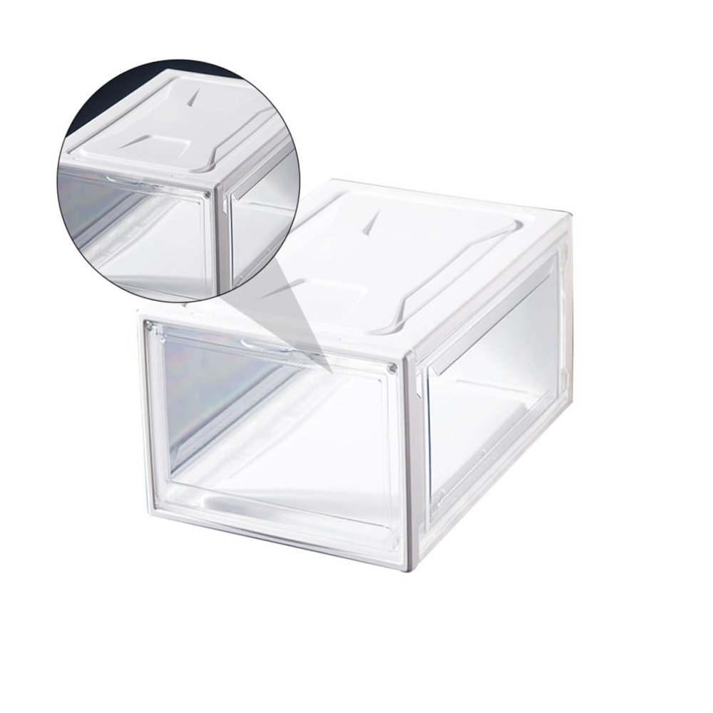 Parliky Transparent Stackable Shoe Box with Flip Lid, White Acrylic-PP Plastic