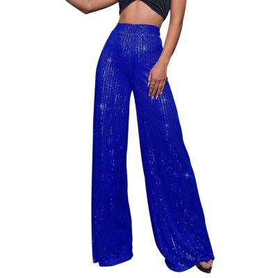 Women's High-Waisted Sequin Wide-Leg Casual Pants, Plus Size, Zipper, BU1, L
