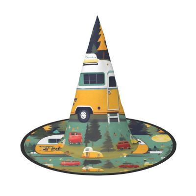 WURTON Happy Bus Campervan Print Halloween Witch Hat for Adults