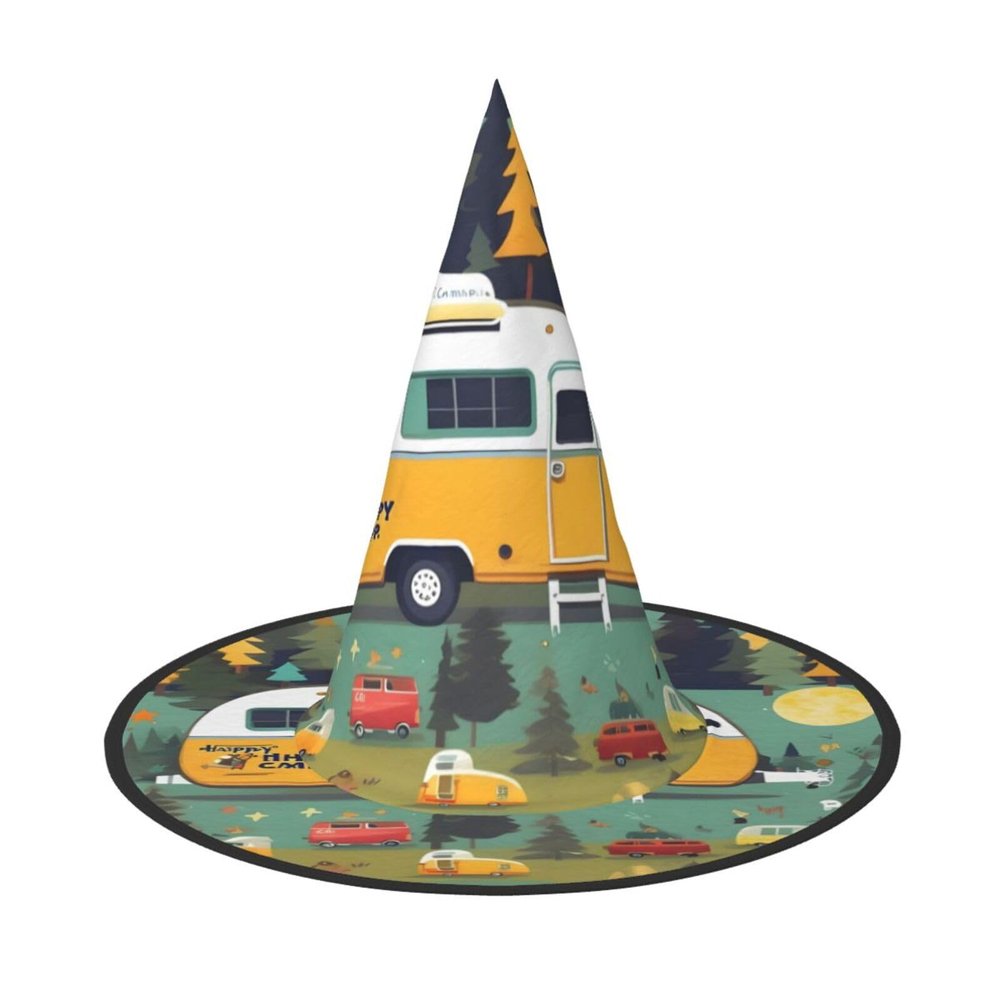 WURTON Happy Bus Campervan Print Halloween Witch Hat for Adults