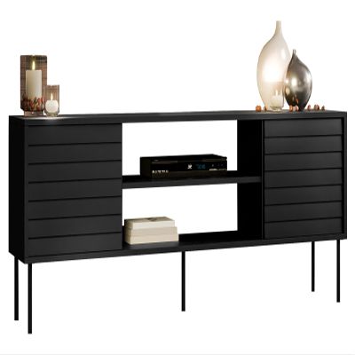 Mirjan24 Cuird 180 TV Stand with 2 Doors and 2 Open Compartments, Black